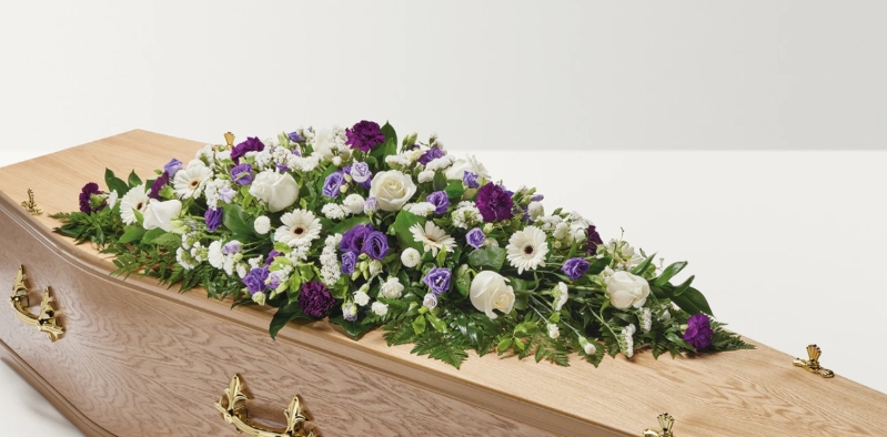 Flower Box Choice Purple Blue & White Casket Spray