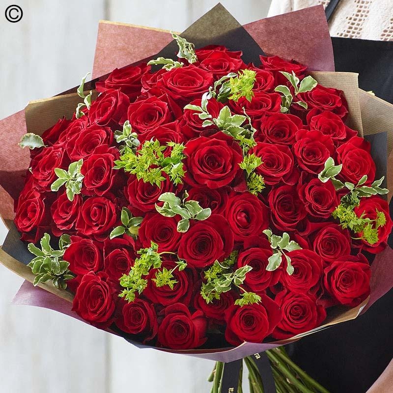 Dazzling 50 Red Rose Bouquet – buy online or call 01639 881 264