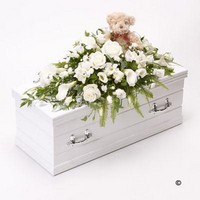 Childrens Casket Spray with Teddy Bear   White *