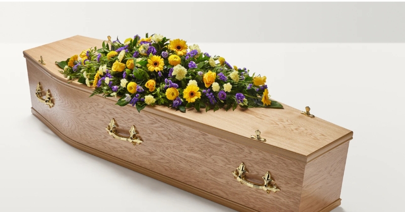 Flower Box Choice Yellow & Purple Casket Spray