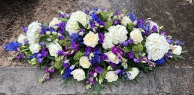 Florist Choice Casket Spray   Blue & White