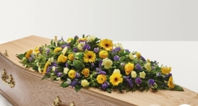 Flower Box Choice Yellow & Purple Casket Spray